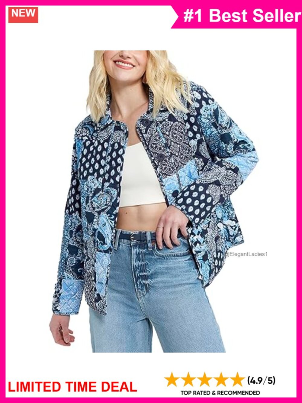 Quilted Jacket With Side Pockets Long Sleeve Patchwork Fall Layer